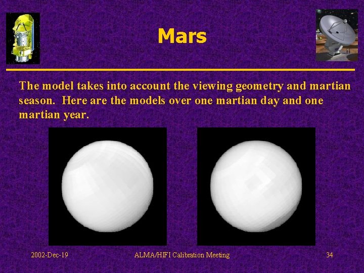 Mars The model takes into account the viewing geometry and martian season. Here are