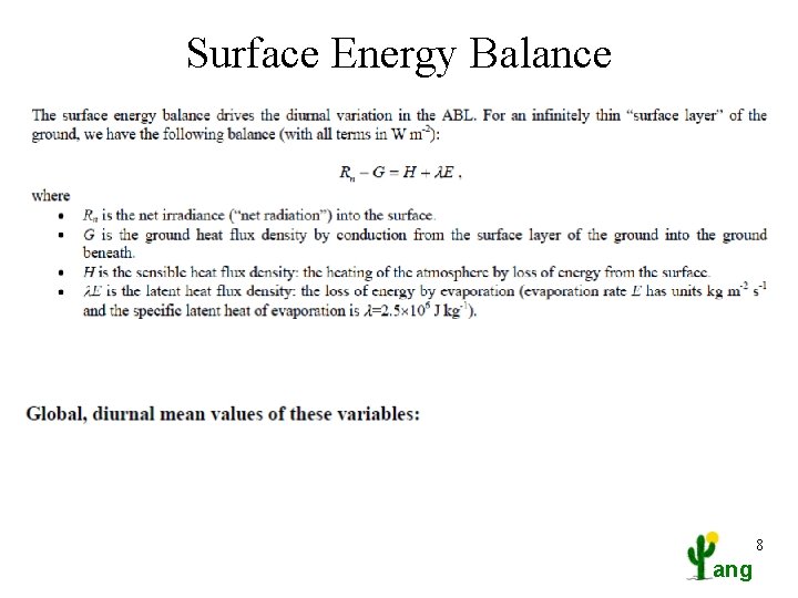 Surface Energy Balance 8 ang 