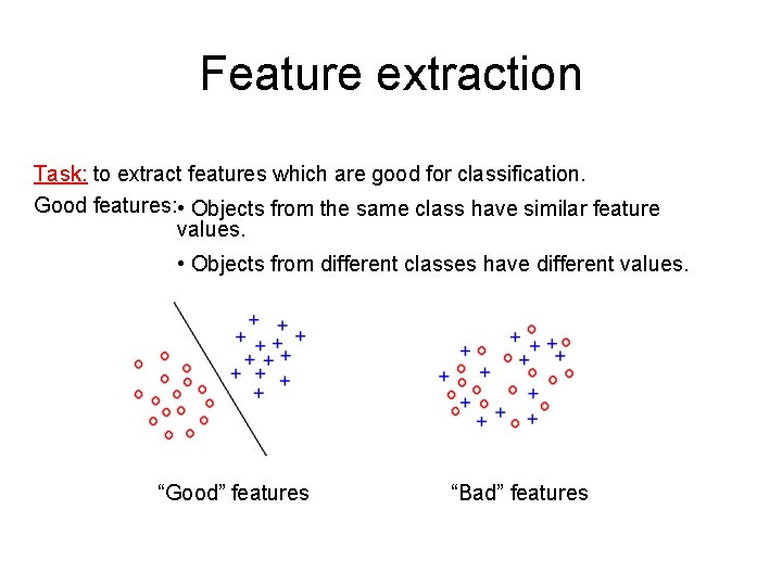 Feature extraction Task: to extract features which are good for classification. Good features: • Feature extraction Task: to extract features which are good for classification. Good features: •