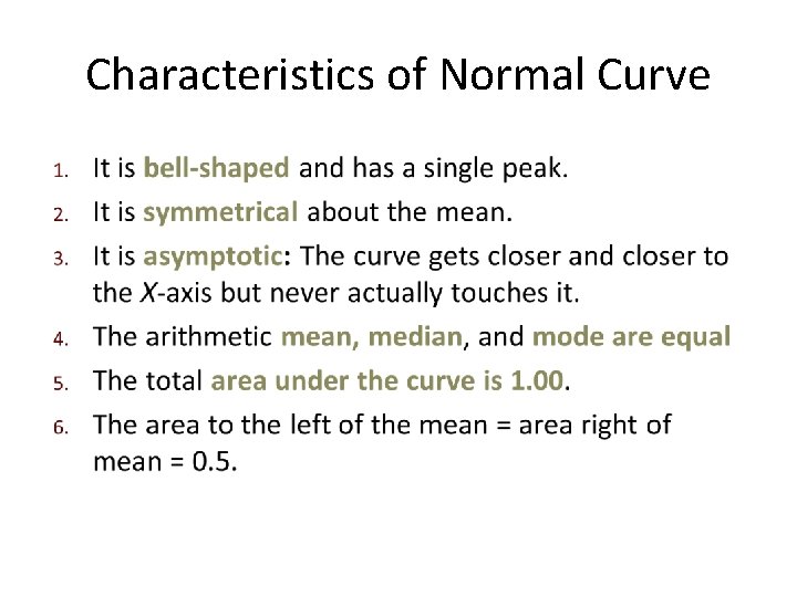 Characteristics of Normal Curve 