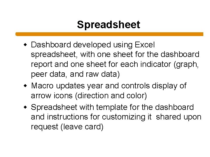 Spreadsheet w Dashboard developed using Excel spreadsheet, with one sheet for the dashboard report