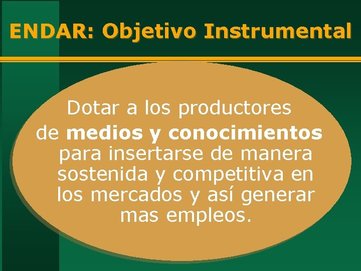 ENDAR: Objetivo Instrumental Dotar a los productores de medios y conocimientos para insertarse de