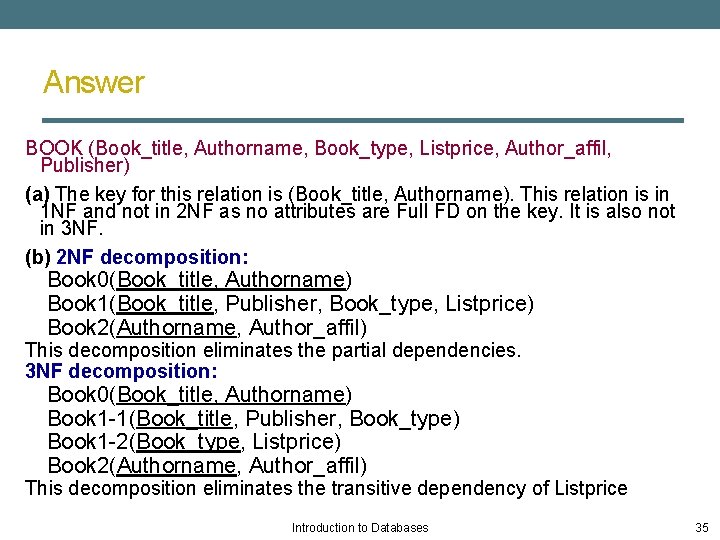 Answer BOOK (Book_title, Authorname, Book_type, Listprice, Author_affil, Publisher) (a) The key for this relation