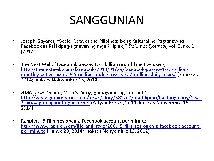 SANGGUNIAN • Joseph Gayares, “Social Network sa Pilipinas: Isang Kultural na Pagtanaw sa Facebook