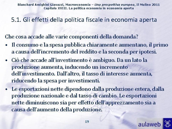 Blanchard Amighini Giavazzi, Macroeconomia – Una prospettiva europea, Il Mulino 2011 Capitolo XVIII. La