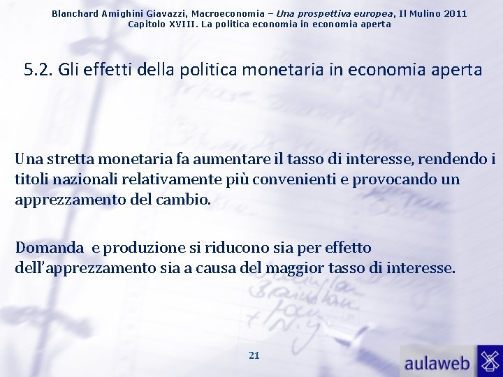 Blanchard Amighini Giavazzi, Macroeconomia – Una prospettiva europea, Il Mulino 2011 Capitolo XVIII. La