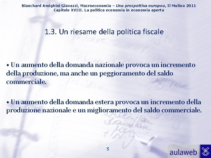 Blanchard Amighini Giavazzi, Macroeconomia – Una prospettiva europea, Il Mulino 2011 Capitolo XVIII. La