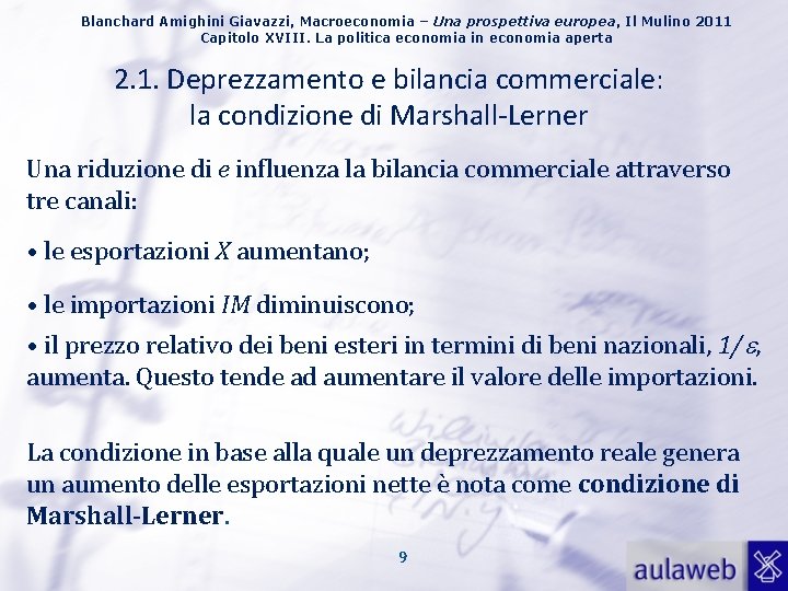 Blanchard Amighini Giavazzi, Macroeconomia – Una prospettiva europea, Il Mulino 2011 Capitolo XVIII. La