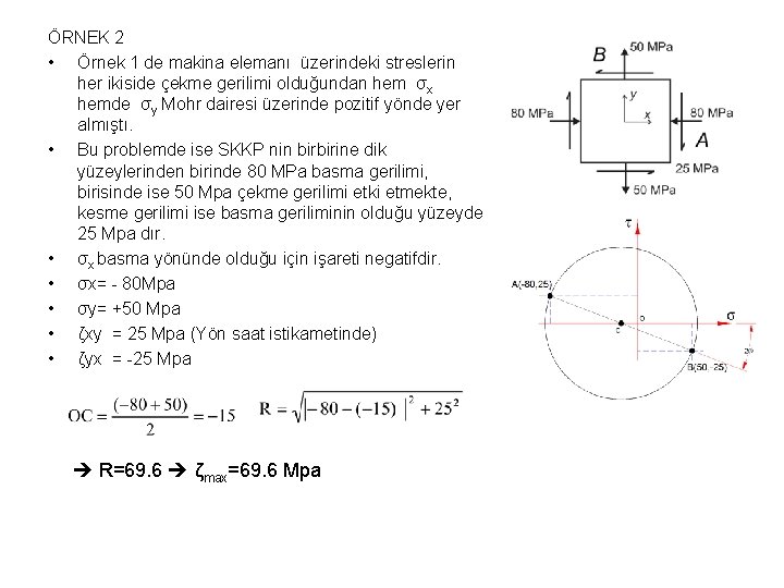 ÖRNEK 2 • Örnek 1 de makina elemanı üzerindeki streslerin her ikiside çekme gerilimi