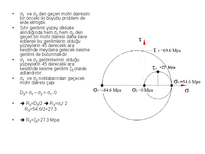  • • σ1 ve σ3 den geçen mohr dairesini bir önceki iki boyutlu