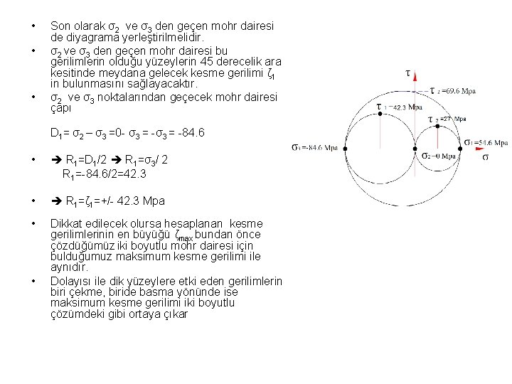  • • • Son olarak σ2 ve σ3 den geçen mohr dairesi de