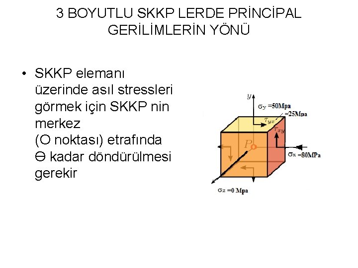 3 BOYUTLU SKKP LERDE PRİNCİPAL GERİLİMLERİN YÖNÜ • SKKP elemanı üzerinde asıl stressleri görmek