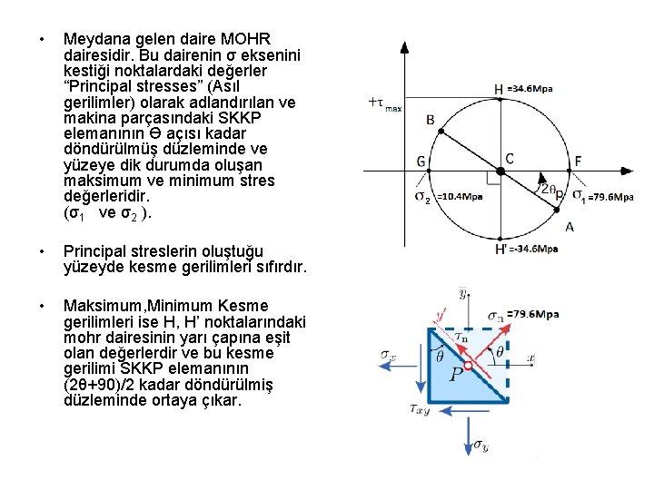  • Meydana gelen daire MOHR dairesidir. Bu dairenin σ eksenini kestiği noktalardaki değerler