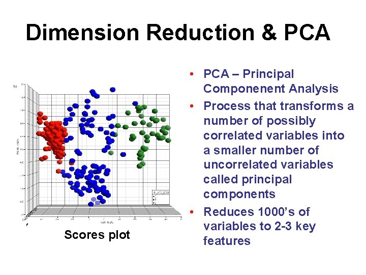 Dimension Reduction & PCA Scores plot • PCA – Principal Componenent Analysis • Process