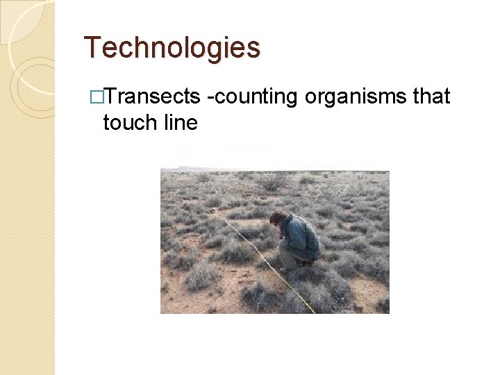 Technologies �Transects touch line -counting organisms that 