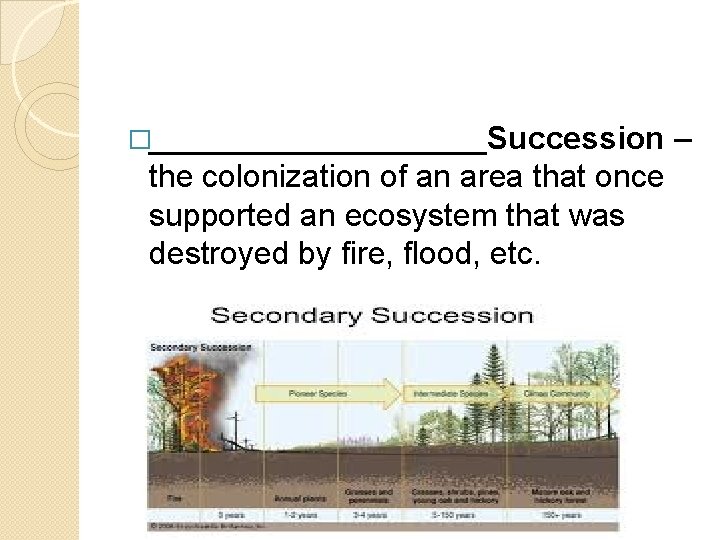 �__________Succession the colonization of an area that once supported an ecosystem that was destroyed