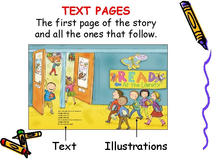 TEXT PAGES The first page of the story and all the ones that follow.