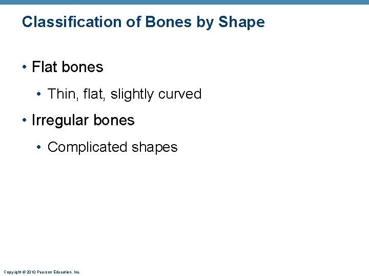 Classification of Bones by Shape • Flat bones • Thin, flat, slightly curved •