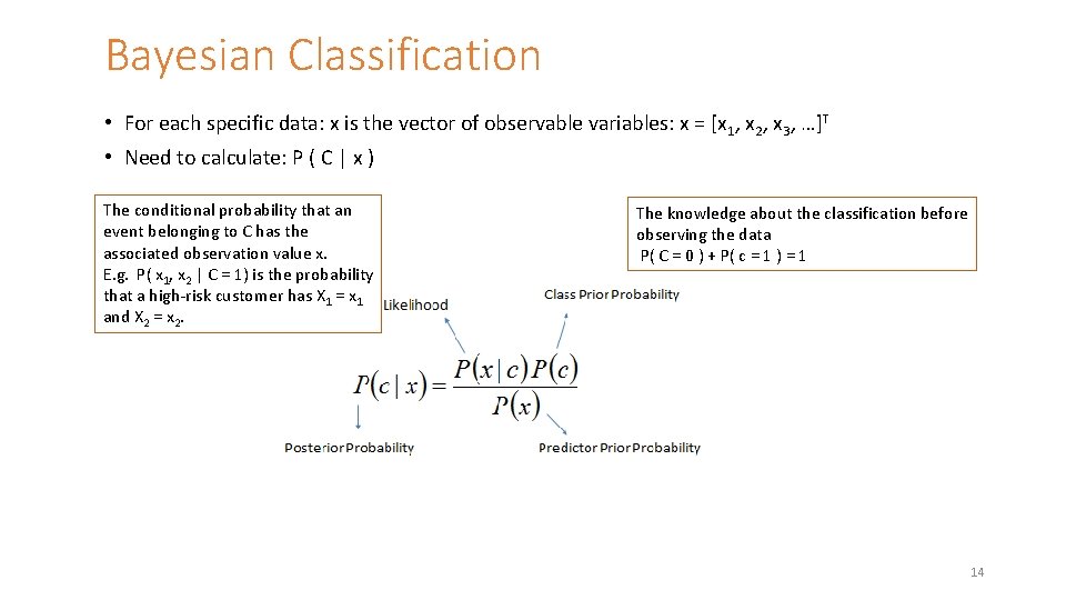 Bayesian Classification • For each specific data: x is the vector of observable variables: