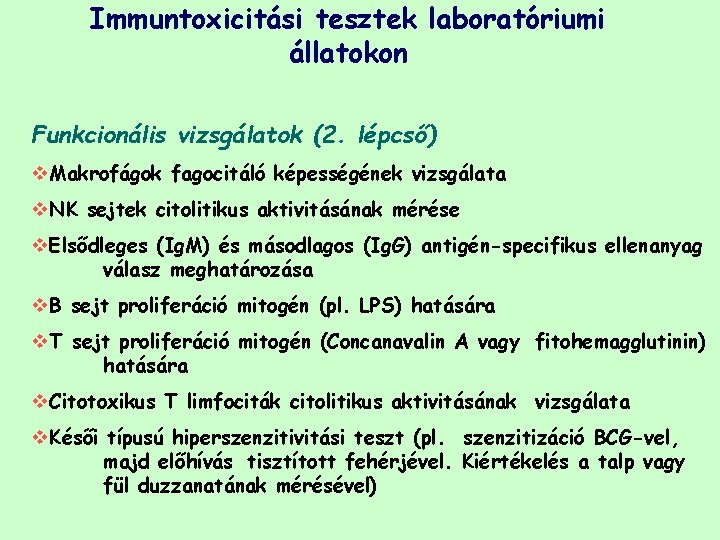 Immuntoxicitási tesztek laboratóriumi állatokon Funkcionális vizsgálatok (2. lépcső) v. Makrofágok fagocitáló képességének vizsgálata v.