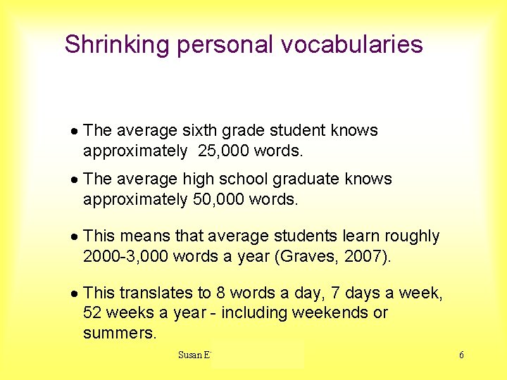 Shrinking personal vocabularies · The average sixth grade student knows approximately 25, 000 words.