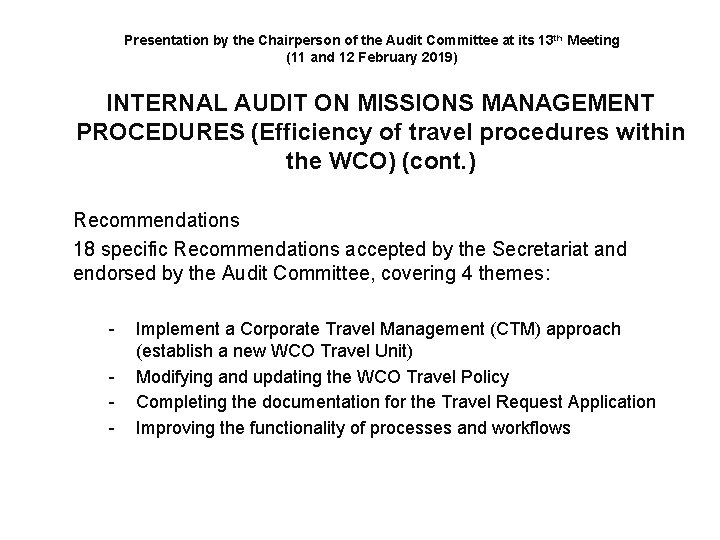 Presentation by the Chairperson of the Audit Committee
