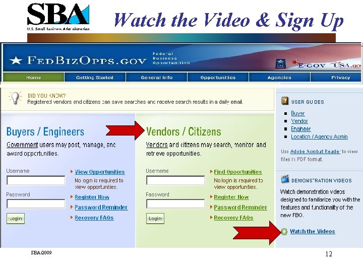 Watch the Video & Sign Up SBA/2009 12 
