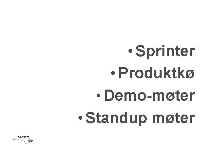  • Sprinter • Produktkø • Demo-møter • Standup møter 