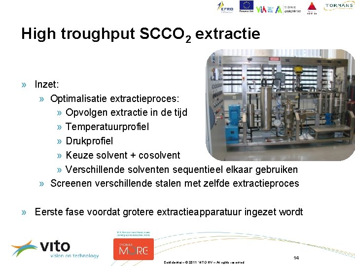 High troughput SCCO 2 extractie » Inzet: » Optimalisatie extractieproces: » Opvolgen extractie in