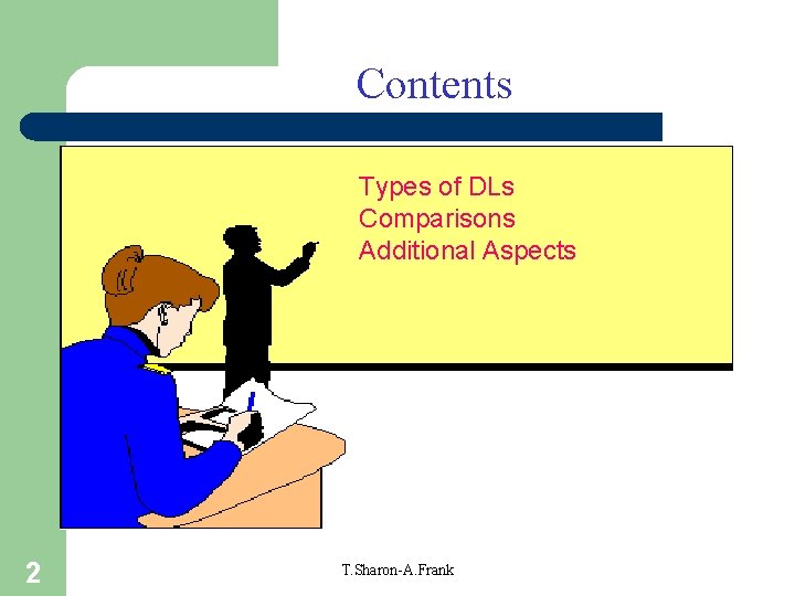 Contents Types of DLs Comparisons Additional Aspects 2 T. Sharon-A. Frank Contents Types of DLs Comparisons Additional Aspects 2 T. Sharon-A. Frank