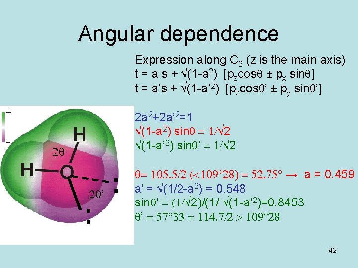 Angular dependence Expression along C 2 (z is the main axis) t = a