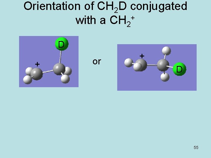 Orientation of CH 2 D conjugated with a CH 2+ D + or +