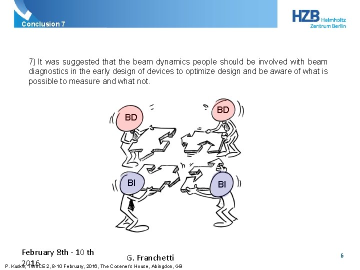 Conclusion 7 7) It was suggested that the beam dynamics people should be involved