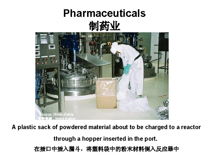 Pharmaceuticals 制药业 Source: Steve Bailey 资料来源 : Steve Bailey A plastic sack of powdered