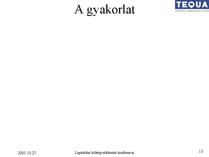 A gyakorlat 2005. 10. 27. Logisztikai költségcsökkentés konferencia 13 