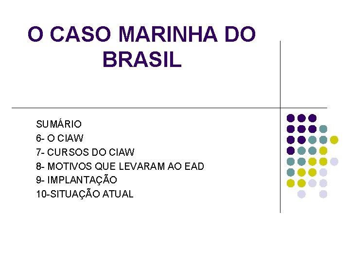 O CASO MARINHA DO BRASIL SUMÁRIO 6 - O CIAW 7 - CURSOS DO