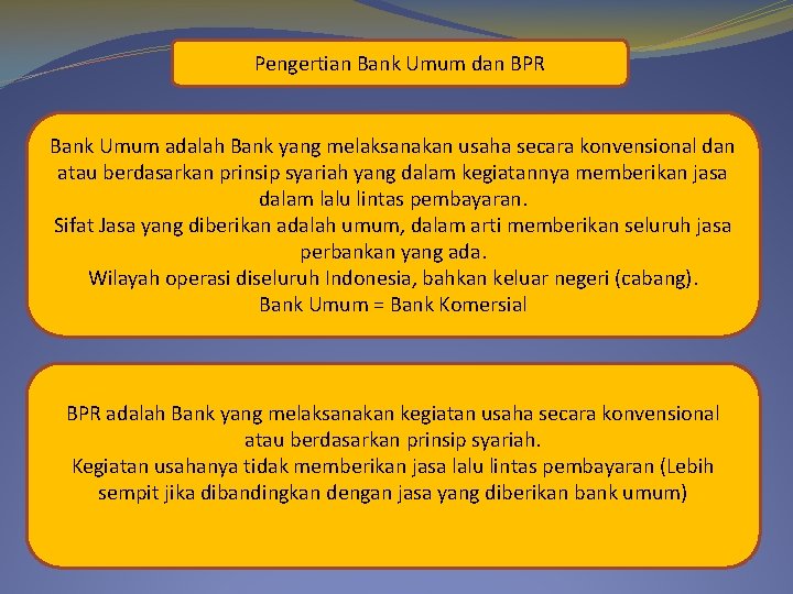 Pengertian Bank Umum dan BPR Bank Umum adalah Bank yang melaksanakan usaha secara konvensional