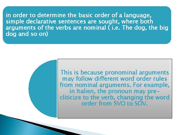 in order to determine the basic order of a language, simple declarative sentences are