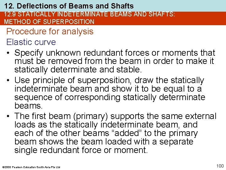 12. Deflections of Beams and Shafts 12. 9 STATICALLY INDETERMINATE BEAMS AND SHAFTS: METHOD