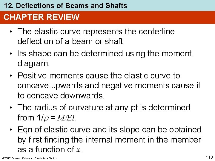 12. Deflections of Beams and Shafts CHAPTER REVIEW • The elastic curve represents the