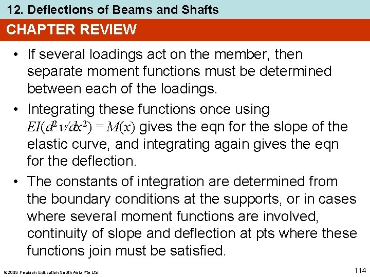 12. Deflections of Beams and Shafts CHAPTER REVIEW • If several loadings act on