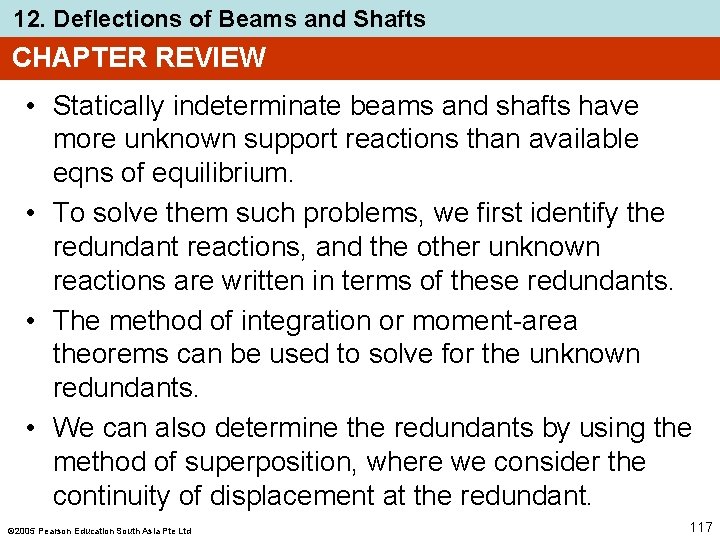 12. Deflections of Beams and Shafts CHAPTER REVIEW • Statically indeterminate beams and shafts