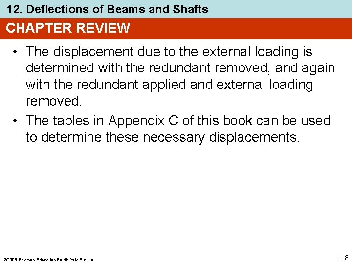 12. Deflections of Beams and Shafts CHAPTER REVIEW • The displacement due to the