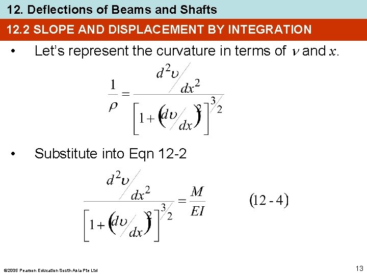 12. Deflections of Beams and Shafts 12. 2 SLOPE AND DISPLACEMENT BY INTEGRATION •