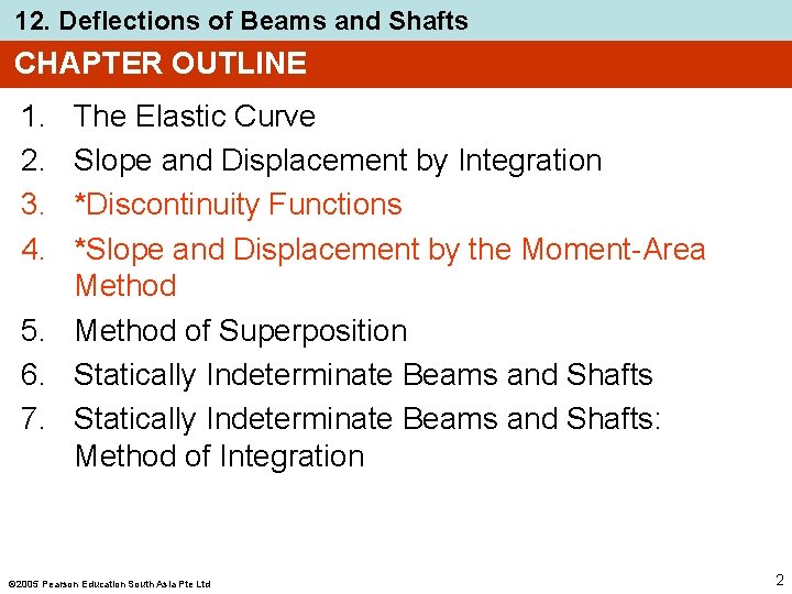 12. Deflections of Beams and Shafts CHAPTER OUTLINE 1. 2. 3. 4. The Elastic