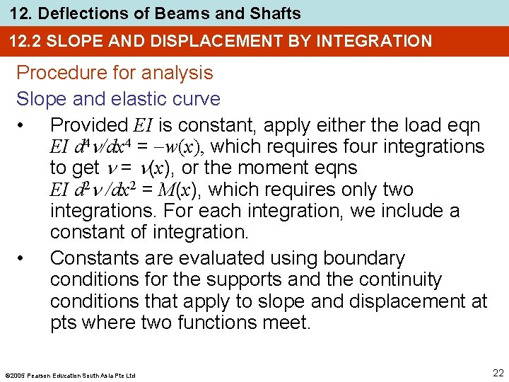 12. Deflections of Beams and Shafts 12. 2 SLOPE AND DISPLACEMENT BY INTEGRATION Procedure