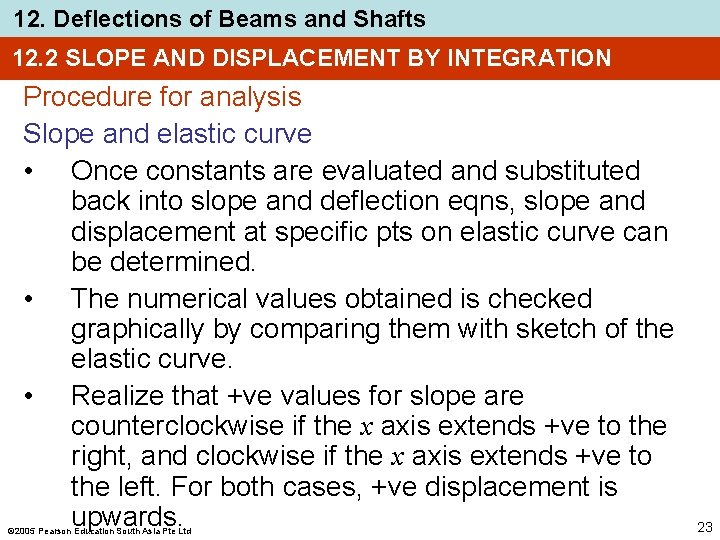 12. Deflections of Beams and Shafts 12. 2 SLOPE AND DISPLACEMENT BY INTEGRATION Procedure