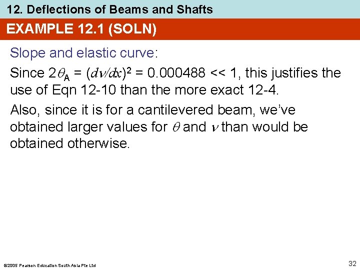 12. Deflections of Beams and Shafts EXAMPLE 12. 1 (SOLN) Slope and elastic curve: