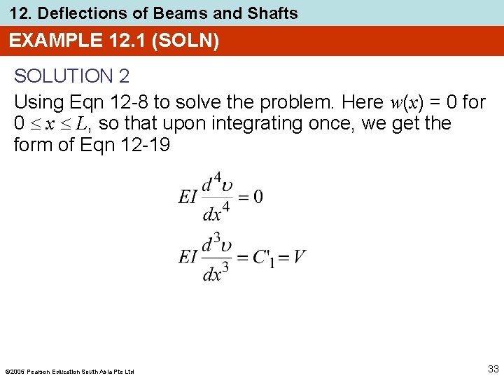 12. Deflections of Beams and Shafts EXAMPLE 12. 1 (SOLN) SOLUTION 2 Using Eqn