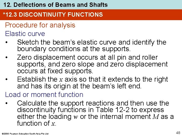 12. Deflections of Beams and Shafts *12. 3 DISCONTINUITY FUNCTIONS Procedure for analysis Elastic